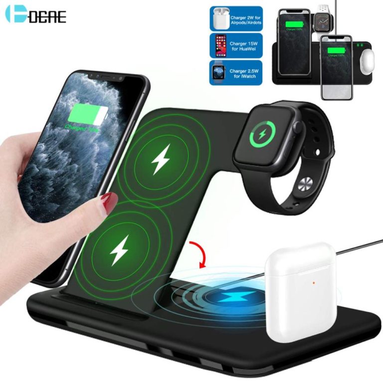 Fast Wireless Charger Stand For iPhone Apple Watch 4 in 1 Foldable Charging for Airpods Pro iWatch