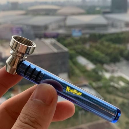 Honeypuff  Premium Glass Smoke  Pipe With Clear Handle 93MM With Metal Bowl