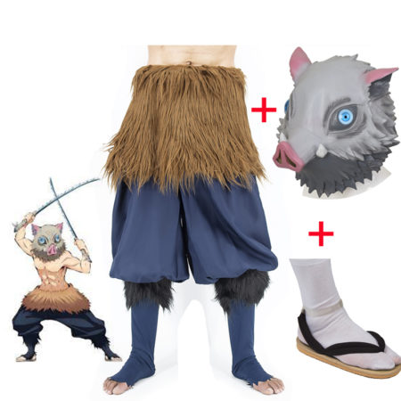 Anime Demon Slayer Cosplay Costume Pig Silicone Mask Black Socks Sandals
