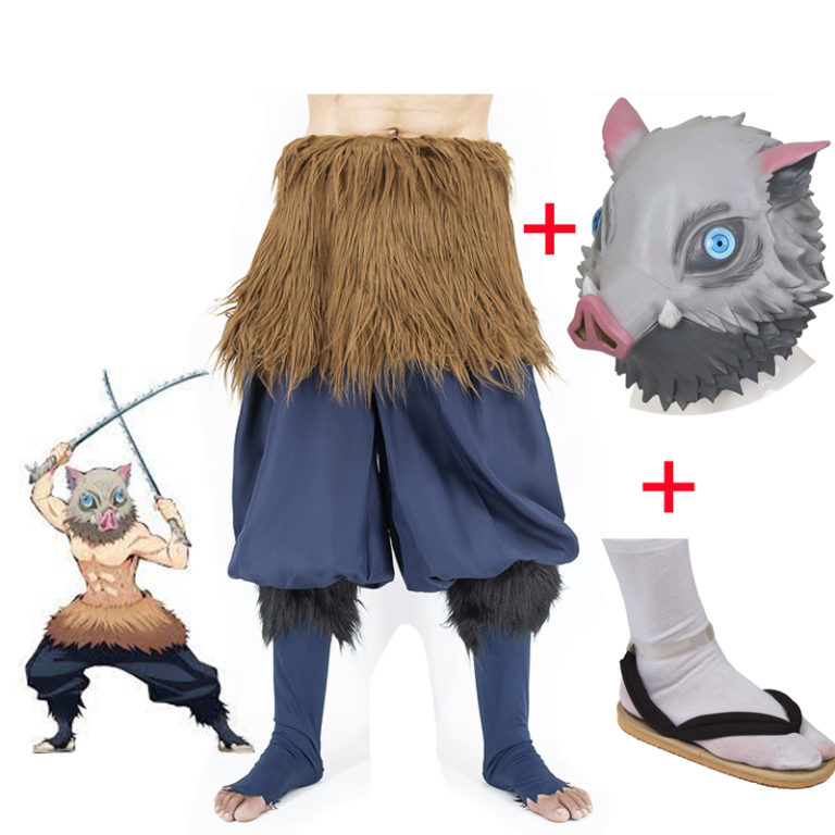 Anime Demon Slayer Cosplay Costume Pig Silicone Mask Black Socks Sandals