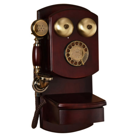 Wood Telephone wall old fashioned mechanical bell rotary dial antique phone hang up