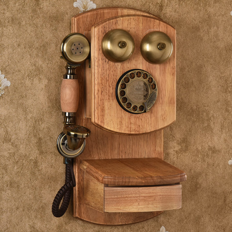 Wood Telephone wall old fashioned mechanical bell rotary dial antique phone hang up - Image 2