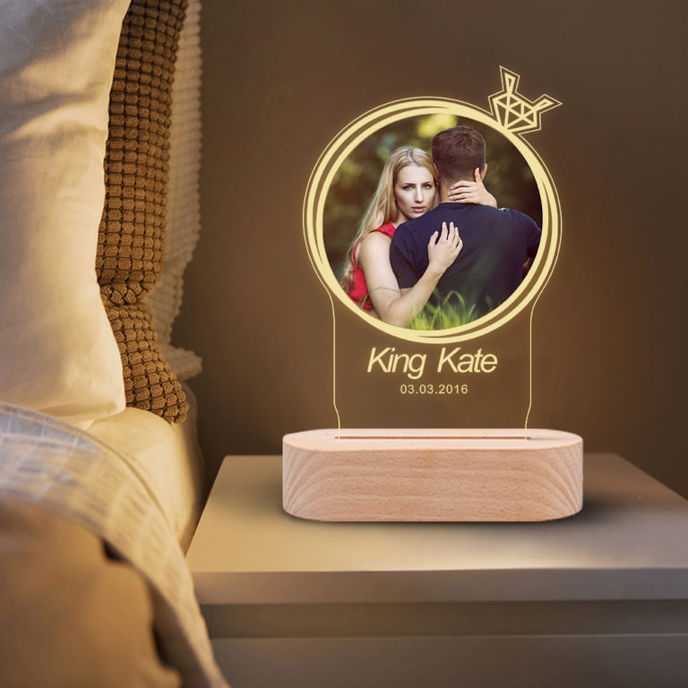 Photo Frame USB Creative Wooden Base With Led Light  For Living Room Bedroom Decoration Custom Text Photo - Image 2