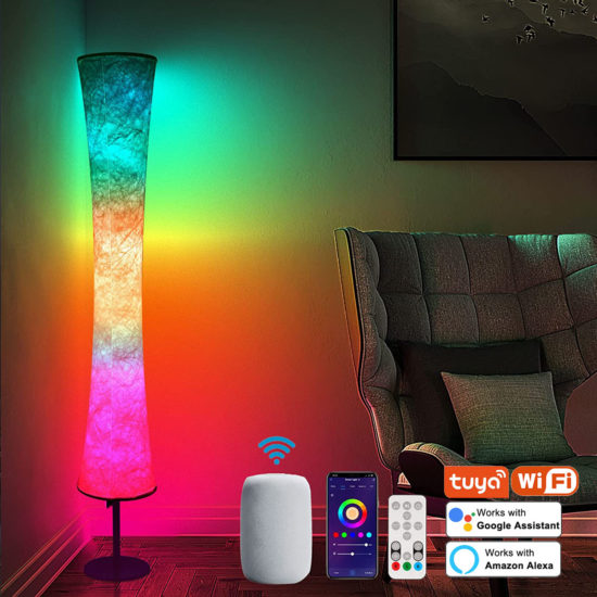 RGB Standing Lamp With Smart Alexa Control Modern for Living Room Bedroom Decor Corner Lamp Fabric Shade Led