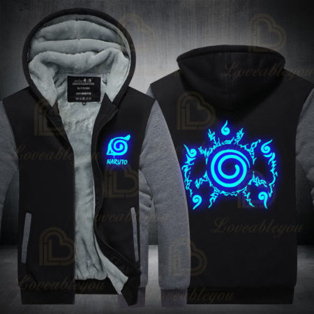 Naruto Luminous Sweatshirts Hoodies Fleece Oversized Hooded Thick Warm Long Sleeve Jacket