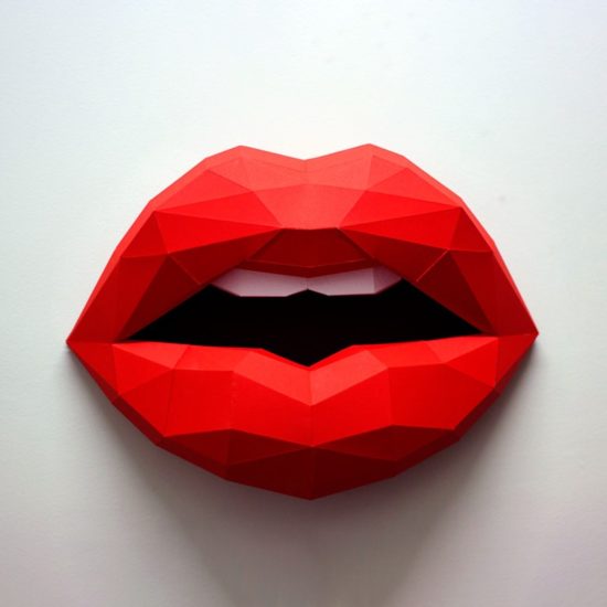 Flame red lips women's wall three-dimensional paper art decoration - Image 2