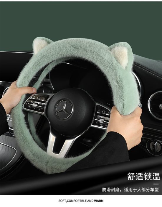 New Cute Cat Ears Steering Wheel Cover Warm Comfortable Breathable Hair Winter - Image 2