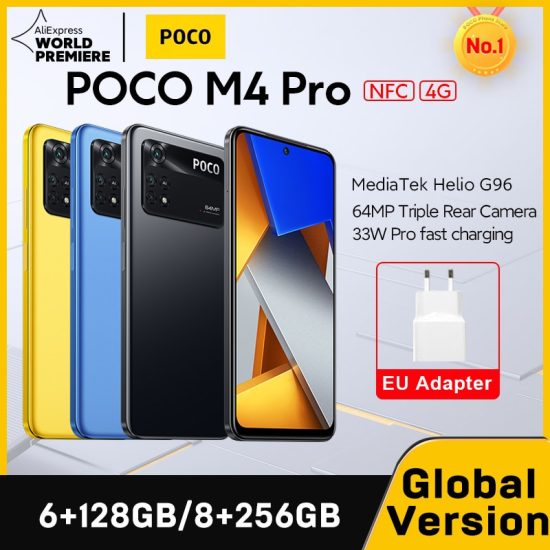 POCO-M4 Pro 4G Smartphone 6GB 128GB/8GB Ram 256GB NFC Helio G96 Octa Core 64MP Camera
