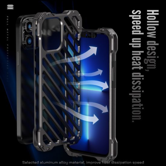 ⁦Metal Armor Protection Phone Case For iPhone Heavy Duty Hollow Metal Protective Cover⁩ - الصورة ⁦3⁩