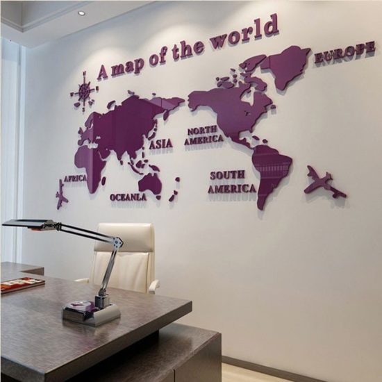 World Map Acrylic 3D Solid Crystal Bedroom Wall With Living Room Classroom Stickers Office Decoration Ideas - Image 4