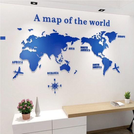 World Map Acrylic 3D Solid Crystal Bedroom Wall With Living Room Classroom Stickers Office Decoration Ideas - Image 3