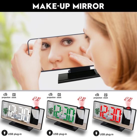 LED Digital Projection Alarm Clock 180° Rotation Temperature Display Bedside Desktop Clock - Image 4