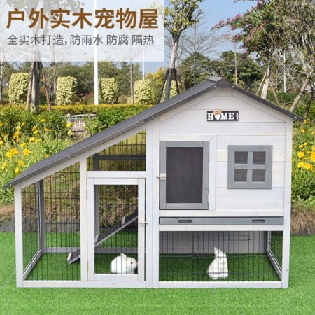 Rabbit Cage House Cat Chicken Dog Duck Nest Villa Garden Solid Wood Bold Paint Iron Net