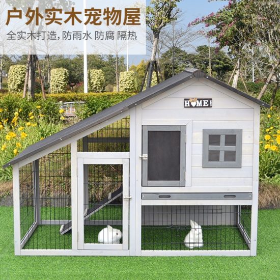 Rabbit Cage House Cat Chicken Dog Duck Nest Villa Garden Solid Wood Bold Paint Iron Net