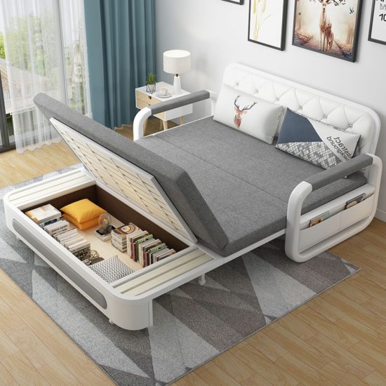 folding sofa cum bed Modern multi-function wooden living room furniture bed Telescopic Double Storage - Image 3