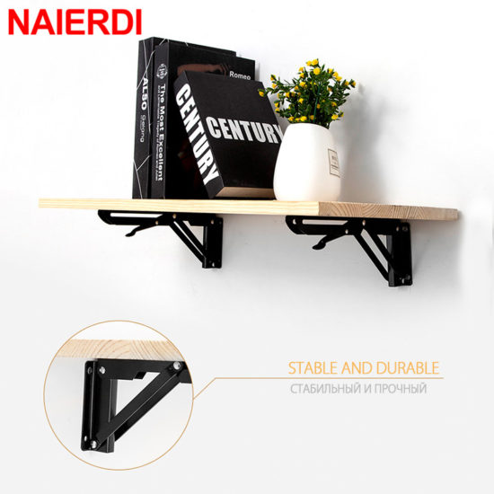 Wall Mount Bracket For Shelf Bench Table Stainless Steel Folding Angle Bracket 2PCS 8-20 inch Iron Triangle - Image 2