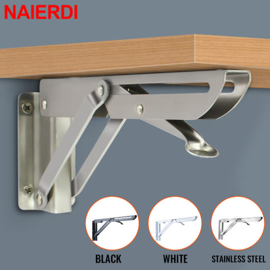 Wall Mount Bracket For Shelf Bench Table Stainless Steel Folding Angle Bracket 2PCS 8-20 inch Iron Triangle