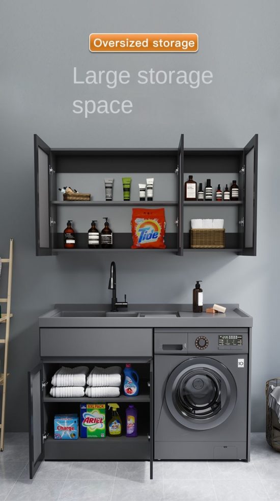 Alumimum Light Luxury Balcony Washing Machine Cabinet Combination Custom Drum Laundry Tub - Image 2