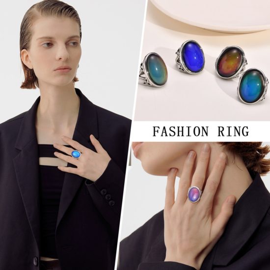 Color Changing Ring Oval Mood Ring Stainless Steel Celtic Knot Thermochromic Stone Chic Jewelry - Image 3