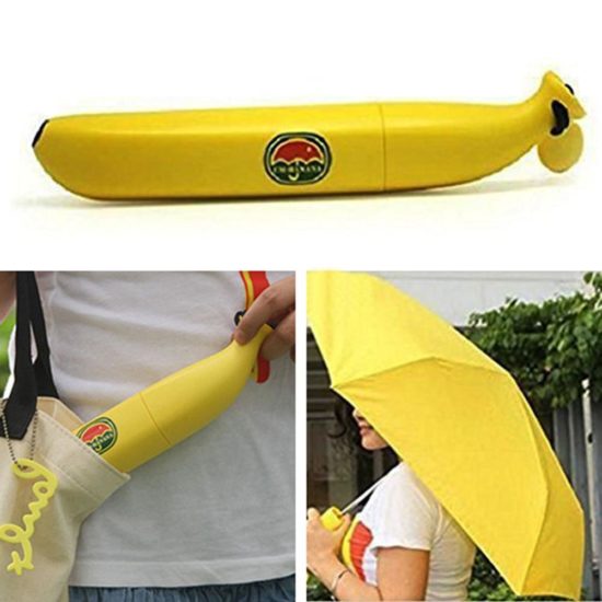 Windproof Umbrella Anti-UV Rain Sun with Folding Banana Shape Box Children Kids