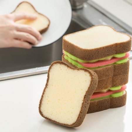 Dish-washing Sponges Toast Shape Washable Scrubber Tools for Pots Dishes Kitchen Accessories