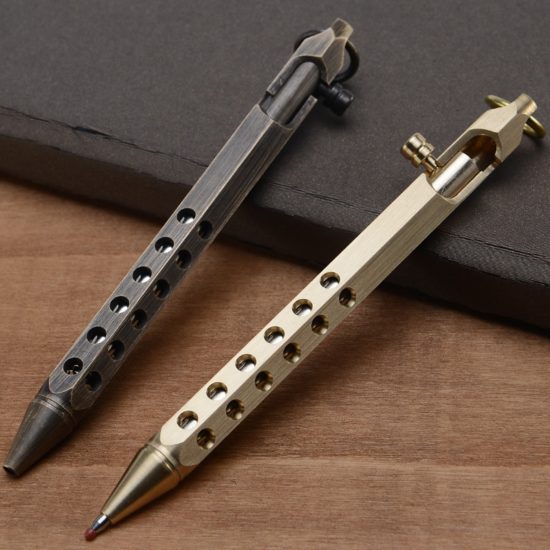 Solid Brass Pen Hexagonal Gel Ink Bolt Action Writing Tool School Office Supplies Strong Break Glass