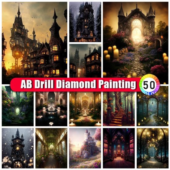New Gothic Castle From Diamond Moon Flower Candle Full Mosaic Embroidery Handmade DIY Home Decor Gift - Image 2