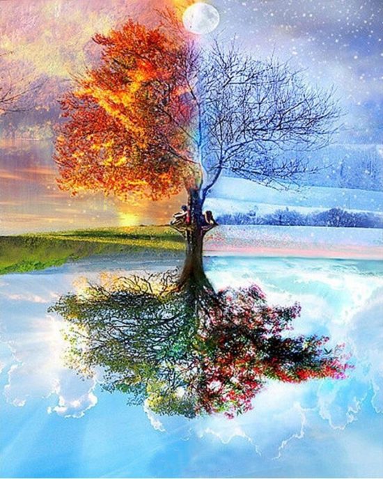 Tree Handpainted Painting Abstract Art Coloring DIY By Numbers Paint Frame Unframe Home Decor Gift