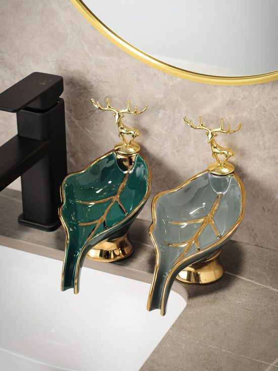 Soap Box From Luxury Ceramic Deer Nordic Shape Slippery Water Technology For Storage Plate Bathroom Supplies