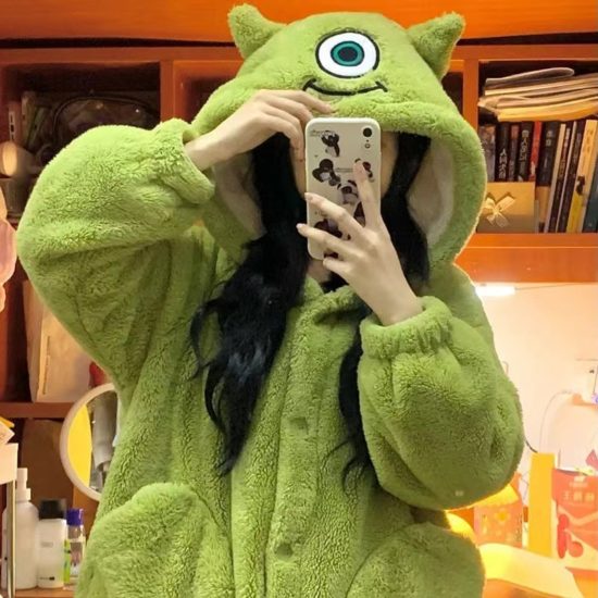 Sheldon J. Plankton Pajamas Flannel Thickened Padded Night Robe Homewear Set pijama