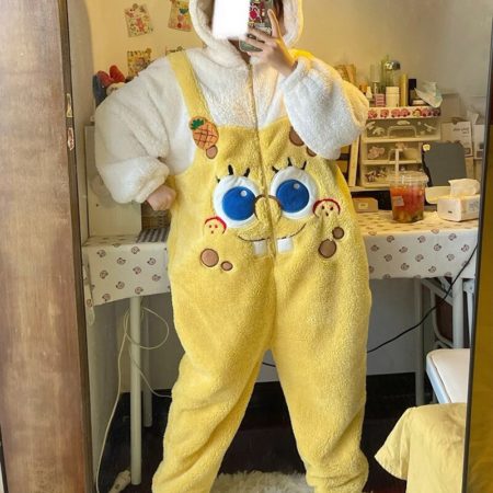 Spongebob Squarepants Anime Coral Velvet Pajamas for Woman Loungewear Onesies for Adults Women