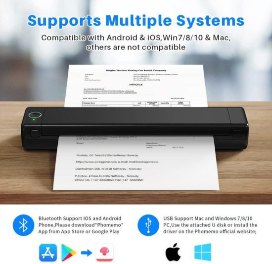Portable Thermal Printer Supports 8.26"x11.69" A4 Thermal Paper Wireless Mobile Travel Printers for Car&Office