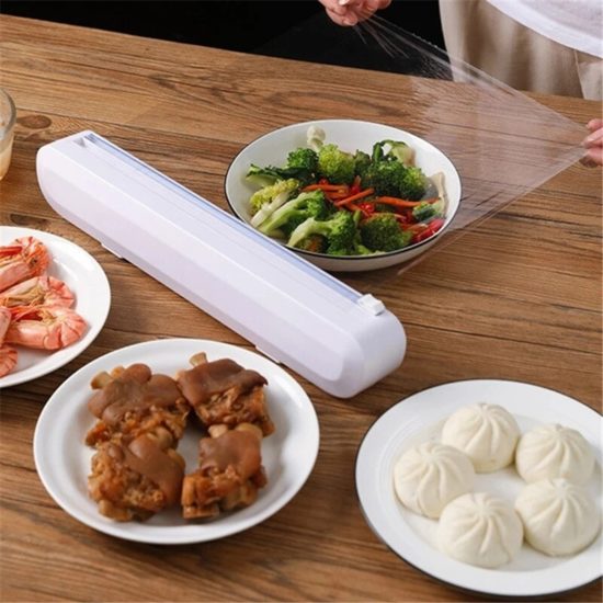 Cling Film Wrap Dispenser Food Wrap Cutter Plastic Sharp Cutter Storage Holder - Image 3