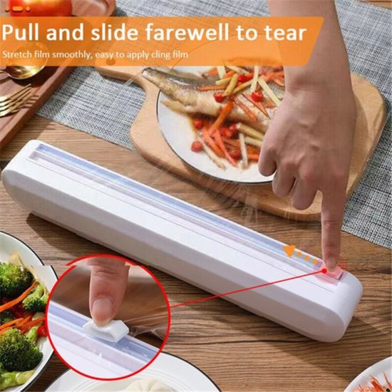 Cling Film Wrap Dispenser Food Wrap Cutter Plastic Sharp Cutter Storage Holder