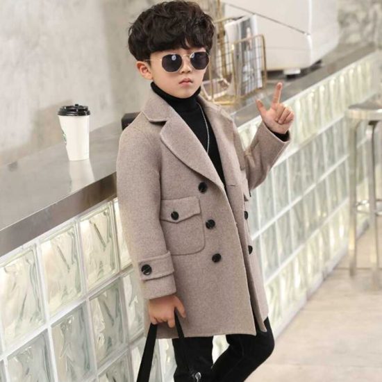 Kids Jacket New Grey Boys Woolen Cotton Padded Clothes  Fleece Outerwear Knitwear 4-12 Years - Image 2