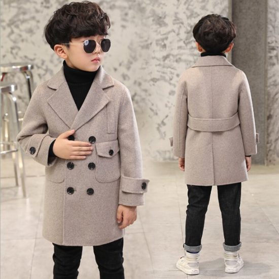 Kids Jacket New Grey Boys Woolen Cotton Padded Clothes  Fleece Outerwear Knitwear 4-12 Years - Image 3