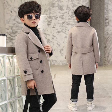 Kids Jacket New Grey Boys Woolen Cotton Padded Clothes  Fleece Outerwear Knitwear 4-12 Years