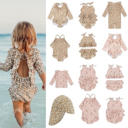 Swimming Suit Baby Girls Flower Children Clothes Kids SwimWears Matching 18M-9T