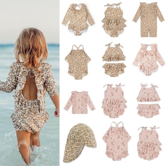 Swimming Suit Baby Girls Flower Children Clothes Kids SwimWears Matching 18M-9T