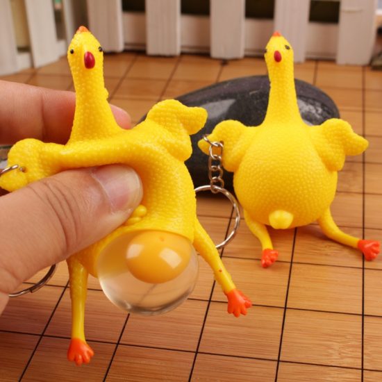 Chicken Egg Laying Hens Stress Ball Keychain Creative Funny Spoof Tricky Gadgets Toy Chicken