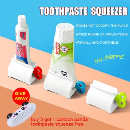 Toothpaste Squeezer Wall Dispenser With Toothbrush Holder Stand Child Adult Supplies