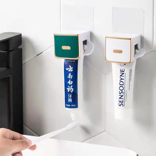 ⁦Toothpaste Squeezer Wall Dispenser With Toothbrush Holder Stand Child Adult Supplies⁩ - الصورة ⁦3⁩