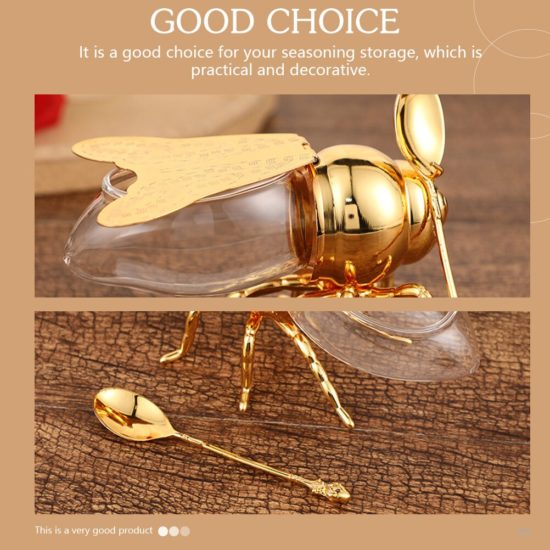 Bee Shape Honey Pot Storage Container European Style Home Ornament Decoration Kitchen Spice Seasoning Jar With Spoon - Image 2