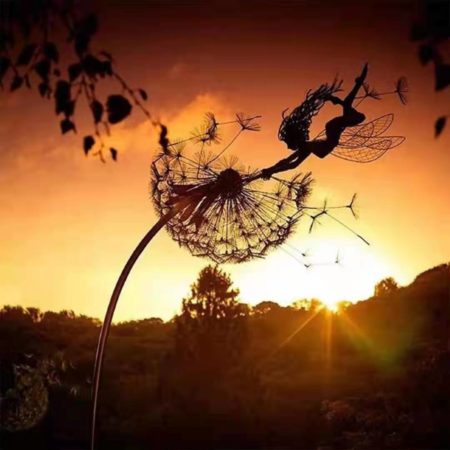 Dandelion Figurine Fairies Pixies Dancing From Statue Steel Wires For Garden Mythical Sculpture Decor