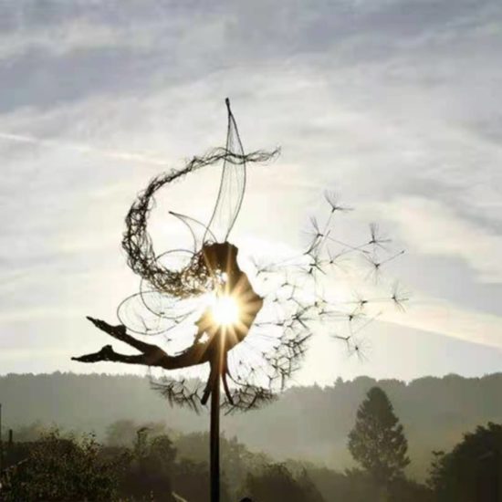 Dandelion Figurine Fairies Pixies Dancing From Statue Steel Wires For Garden Mythical Sculpture Decor - Image 3