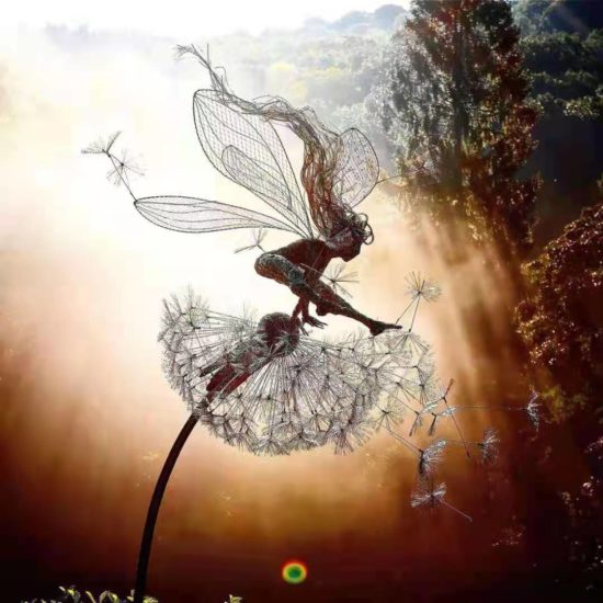Dandelion Figurine Fairies Pixies Dancing From Statue Steel Wires For Garden Mythical Sculpture Decor - Image 2