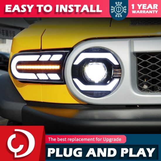 LED DRL Headlight For Toyota FJ Cruiser 07-20 Animation Design Turn Signal Light Dual Beam Lens Front Lamp