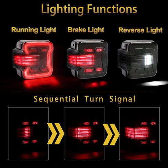 LED Tail Lights with Sequential Turn Signal Brake Reverse Running Light Compatible with -Jeep-Wrangler - Image 2