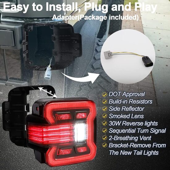 LED Tail Lights with Sequential Turn Signal Brake Reverse Running Light Compatible with -Jeep-Wrangler - Image 3