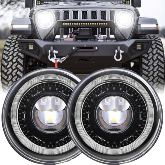 Car Led Headlight For Lada Niva 4x4 7inch H4 Led Angel Eyes For Jeep Wrangler OffRoad 4x4 Suzuki Samurai Toyota